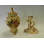 A Royal Worcester blush ivory pot pourri vase and cover decorated with flowers and a Royal