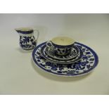 A tray of Coalport blue and white gilt line teawares to include a milk jug