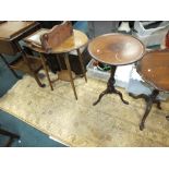 A mid 20th century oak drop-leaf tea trolley together with a 1920s mahogany pedestal occasional