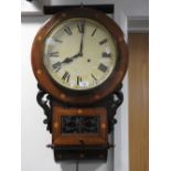 A Victorian inlaid walnut drop dial wall clock with Roman numerals