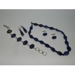 A pair of gentleman's lapis lazuli set cufflinks together with a Lapis Lazuli bead necklace,