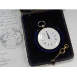 A silver open faced pedometer, by W.