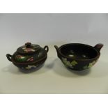 A Wedgwood basalt Capri ware two handled bowl and cover and another two handled bowl, damaged,