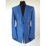 A Paul Smith suit, blue, slim lapel, single vent, UK size 42R, 53% rayon, 47% wool,staining to