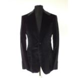 A Gucci jacket, navy, velvet, patch pockets, lined, double vent, Italian size 50R, 70% cotton, 30%