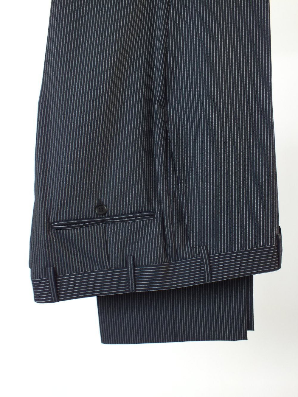 A Canali suit, navy pinstripe, single vent, Italian size 50R, 100% wool, flat front to trousers - Image 6 of 6