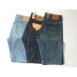 Levi Strauss, two pairs of 501, one pair of 508, jeans blue, light blue, one with tags, 34/34