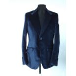 A Gucci jacket, indigo, velvet with embossed diamond pattern, grosgrain button, double vent,