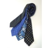 Four ties to include Duchamp black and blue floral pattern and one Charles Tyrwhitt