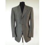 A Canali suit, mid grey, herringbone, Italian size 50R, 75% wool, 15% silk, 10% mohair, single pleat