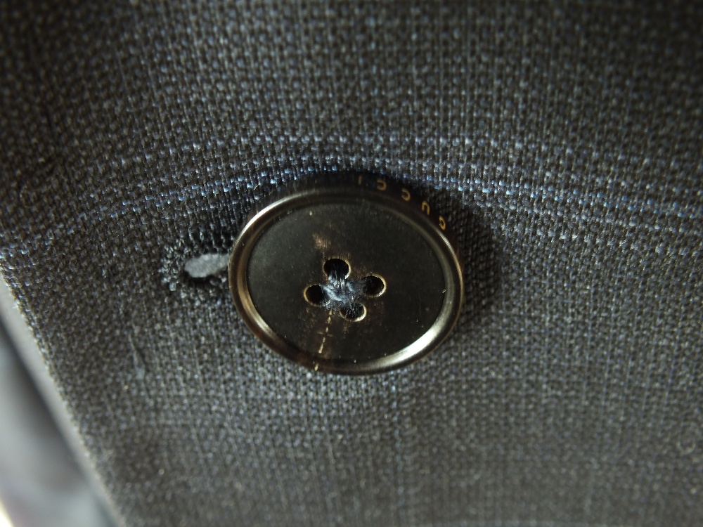 A Gucci suit, navy with blue check, single vent, woven horse bit pattern to lining, 52 regular, 100% - Image 5 of 7