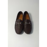 A pair of Gucci driving shoes, dark brown textured leather, silver horse bit detail, UK 8.5