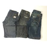 Two pairs of Cipo and Baxx jeans, dark blue with multi detailing, size 34