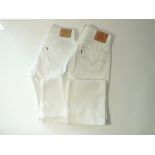 Two pairs of white Levi 501 jeans, 34/34