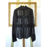 A Gucci shirt, black organza with zigzag stripe, double cuff, 15.5'' collar