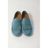 A pair of Gucci driving shoes, turquoise, nubuck with 'Made in Italy by Gucci' stamp detail, size UK