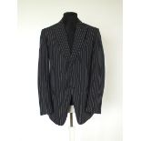 A LAB suit, navy pinstripe, single vent, pulling to back seam of jacket, Italian size Italian size