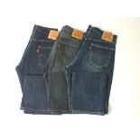 Three pairs of Levi 501 jeans, blue, dark blue, 34/34