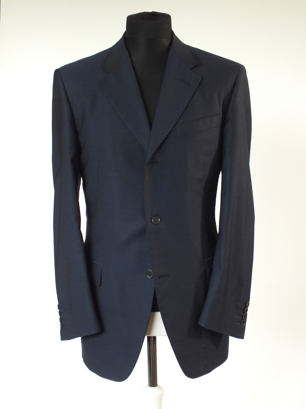 A Canali suit, navy, Italian size 50R, 75% wool, 15% silk, 10% mohair, staining to the back of