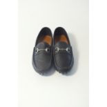 A pair of Gucci driving shoes, black, textured leather, silver horse bit, UK 8.5, signs of wear