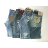 Four pairs of jeans, blue, to include Etienne Ozeki, two pairs, Just Cavalli, size UK 34
