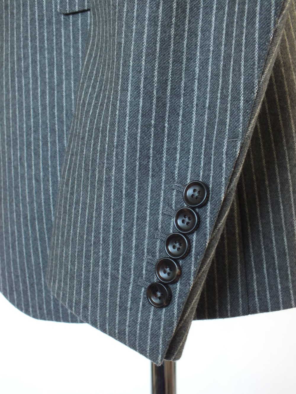 A Gucci three piece suit, grey pinstripe, double vent, Italian size 52R, 100% wool, flat front to - Image 6 of 9