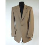 A Crombie suit, sand, double vent, UK size 40L, 100% wool, flat front to trousers