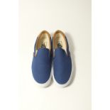 A pair of Vans, classic slip-on, blue canvas with brown nubuck detailing, UK 9
