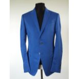 A Gucci suit, blue, contrast decorative lining, single vent, Italian size 52R, 100% cotton, flat