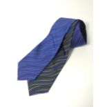 Two Gucci ties, wave pattern, black, grey and blue, blue and purple