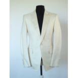 A Gucci cream dinner suit, single vent, woven satin lower lapel and pocket, satin detailing, Italian