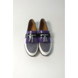 A pair of Gucci slip-on tasseled loafers, multi coloured, purple, white, blue, black, two shades