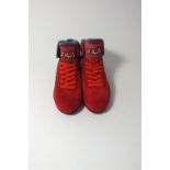 A pair of Fila Schumacher trainers, Ferrari red and black suede, UK 9