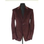 A Gucci jacket, burgundy, patch pockets, single vent, lined, needle cord jacket, Italian size 52