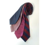 Four ties to include a blue and Burgundy stripe, a Burgundy shiny, a red, blue and white