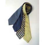 Four ties, one Versace yellow and navy pattern, one Bentley, Charles Tyrwhitt, navy and yellow