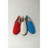 Three pairs of Flossie, classic slip-on, turquiose, red and white, EU 43