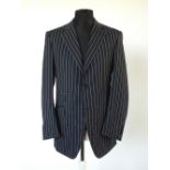 A Canali suit, navy pinstripe, single vent, Italian size 50R, 100% wool, flat front to trousers,