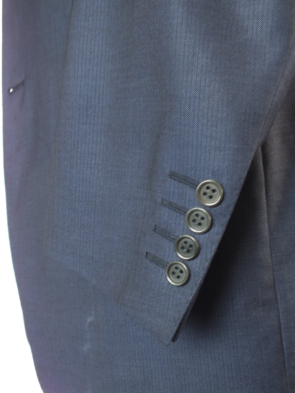 A Canali suit, navy, Italian size 50R, 75% wool, 15% silk, 10% mohair, staining to the back of - Image 6 of 7