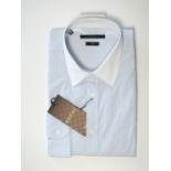 A Gucci shirt, blue and white stripe, with white collar, slim fit, with tags, 16.5'' collar