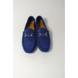 A pair of Gucci driving shoes, blue suede, silver horse bit, UK 8.5