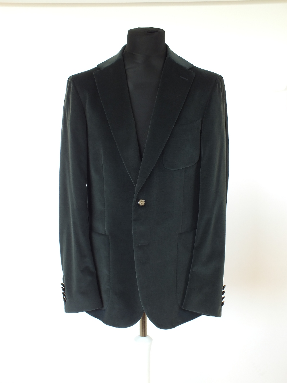 A Gucci jacket, dark blue/grey, self patterned velveteen, patch pockets, single vent, Gucci