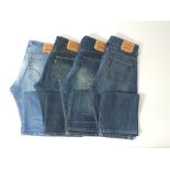 Four pairs of Levi jeans, blue, 34/34, one pair of 506, three pairs of 501