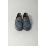 A pair of Gucci loafers, brass horse bit, detail pale blue, UK 8.5, suede