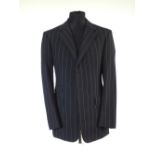 A Chester Barry, Saville Row suit, navy pinstripe, lined, double vented, single pleat front