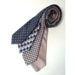 Four ties to include pink and navy woven, pink woven with navy and white polka dot spot, pink, light