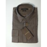 A Gucci shirt, brown, pin tuck detailing to front, skinny fit, with tags, 16.5'' collar