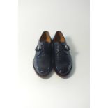 A pair of Gucci shoes, blue, size UK 8.5 crocodile skin, silver buckle with CITES certificate