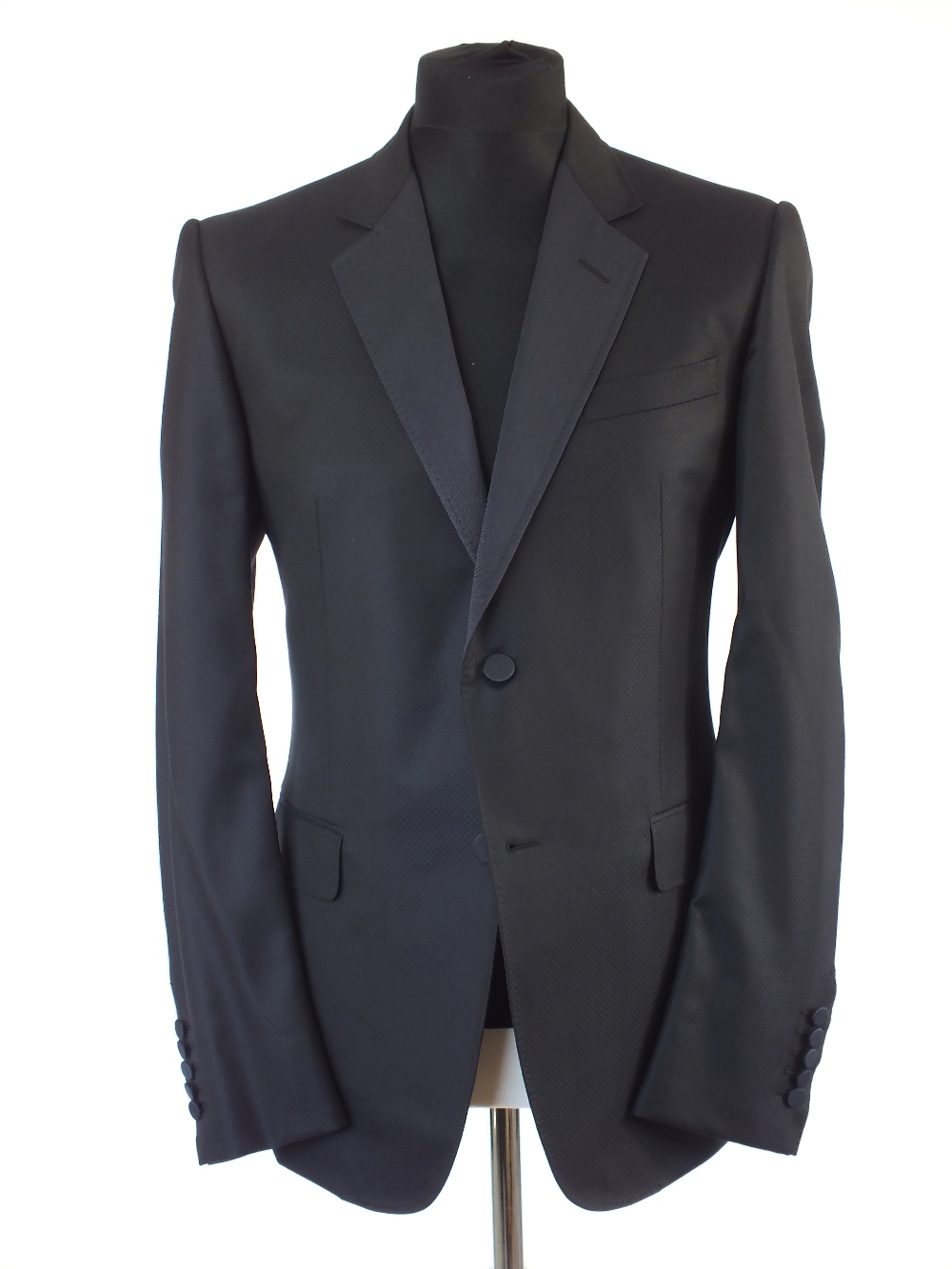 A Gucci dinner suit, navy, textured weave, silk twill lower lapel and detailing, single vent,