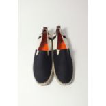 A pair of Bellfield espadrilles, black, cream and brown canvas, UK 9